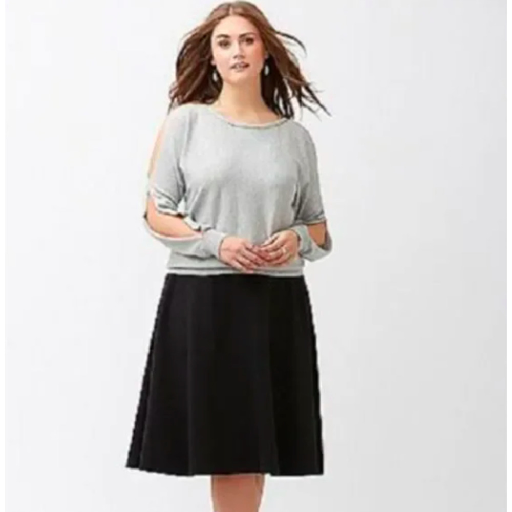 Lane Bryant Cold Shoulder Sweater Split Sleeve Gray Beading Detail Size 18/20